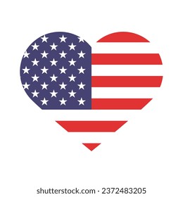 The flag of the United States. Heart-shaped flag icon. Standard color. Heart icon flag. Computer illustration. Digital illustration. Vector illustration.