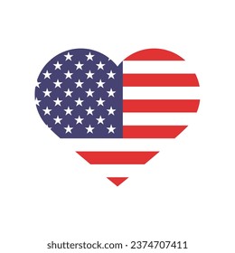 The flag of the United States. Heart-shaped flag icon. Standard color. Heart icon flag. Computer illustration. Digital illustration. Vector illustration.