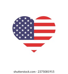 The flag of the United States. Heart-shaped flag icon. Standard color. Heart icon flag. Computer illustration. Digital illustration. Vector illustration.