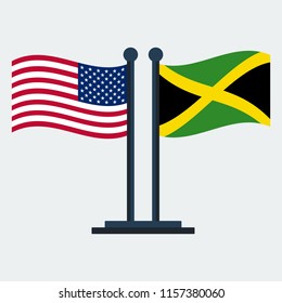 Flag Of United States And Jamaica.Flag Stand On White Background. Vector Design