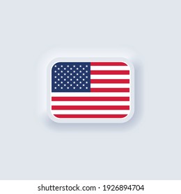 Flag of United States. National USA flag. American symbol. Vector illustration. EPS10. Simple icons with flags. Neumorphic UI UX white user interface. Neumorphism