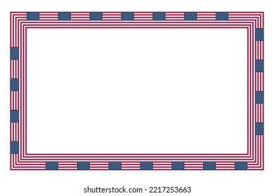 Flag of the United States, rectangle frame. Border made of the repeated motif of the national flag of the United States of America. White five-pointed stars on blue ground, with red and white stripes.