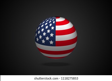 Flag of the United States in a round ball,Vector,Illustration.