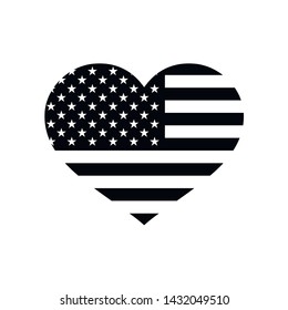 Flag of the United States in the shape of a heart, simple flat graphic icon.