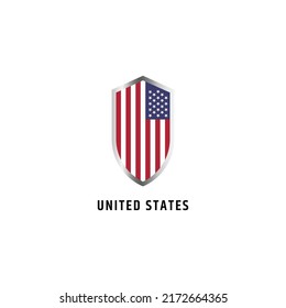 Flag of United States with shield shape icon flat vector illustration