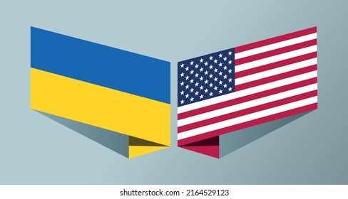 Flag of United States and Ukraine  national banner greeting card graphic element Illustration template design
