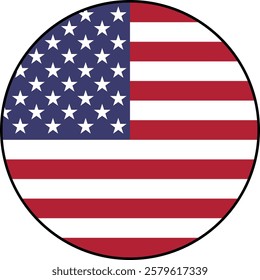 Flag of the United States. Vector icon with black outline