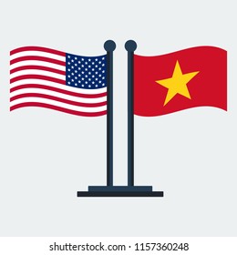 Flag Of United States And Vietnam.Flag Stand On White Background. Vector Design