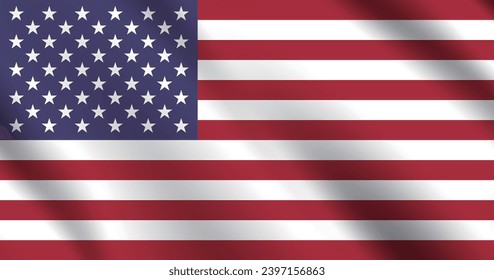 The flag of the United States. Waving flags. Standard size. The official ratio. Rectangular proportions. Standard color. Flag icon. Digital illustration. Computer illustration. Vector illustration.