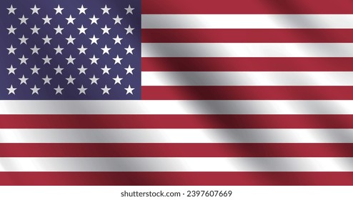 The flag of the United States. Waving flags. Standard size. The official ratio. Rectangular proportions. Standard color. Flag icon. Digital illustration. Computer illustration. Vector illustration.