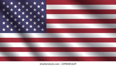 The flag of the United States. Waving flags. Standard size. The official ratio. Rectangular proportions. Standard color. Flag icon. Digital illustration. Computer illustration. Vector illustration.