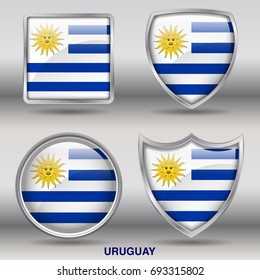 Flag of Uruguay in 4 shapes Collection with clipping path