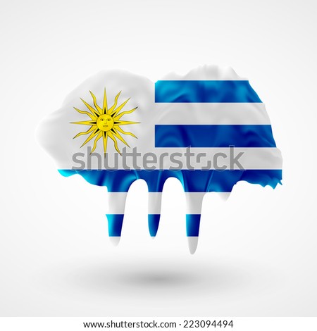  Flag of Uruguay. Blot with paint streaks with the national colors. Independence Day. Banner Pennon Pennant Background Stock Vector Icon Image Picture Illustration Printed material Logo 