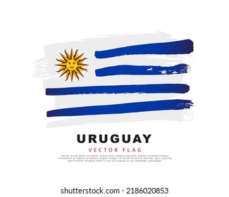 Flag of Uruguay. Blue and white brush strokes, hand drawn. Vector illustration isolated on white background. Colorful Uruguayan flag logo.