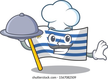Flag uruguay cartoon with in chef holding food character