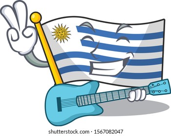 Flag uruguay cartoon with in with guitar character