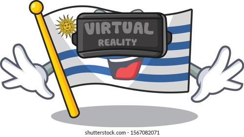 Flag uruguay cartoon with in virtual reality character