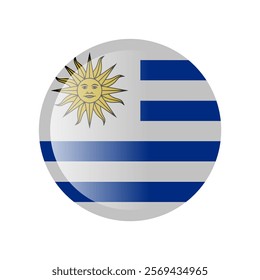 The flag of uruguay. Circle icon flag. Button flag icon. Standard color. 3d illustration. glossy circle badge	