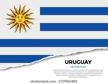 Bandera de Uruguay. Efecto de borde de papel rasgado creativo sobre fondo transparente con irregularidades irregulares. Una apariencia tridimensional con sombras realistas, como si hubiera sido rasgada para revelar una superficie blanca debajo