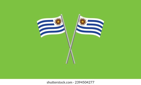 Flag of Uruguay, Uruguay cross flag design. Uruguay cross flag isolated on Green background. Vector Illustration of crossed Uruguay flags.