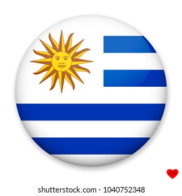 Bandera de Uruguay en forma de botón redondo con un resplandor claro y una sombra. 