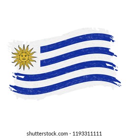 Flag of Uruguay, Grunge Abstract Brush Stroke Isolated On A White Background. Vector Illustration. National Flag In Grungy Style. Use For Brochures, Printed Materials, Logos, Independence Day