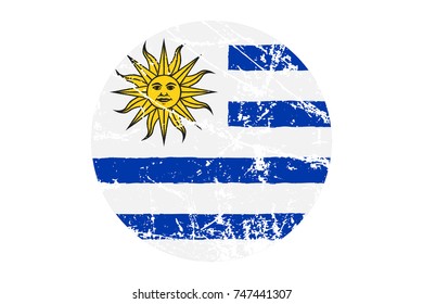 Flag of Uruguay Grunge Style. Hand Painted with Brush. Vector Illustration.