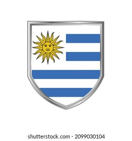 Bandera de Uruguay con marco de escudo metálico