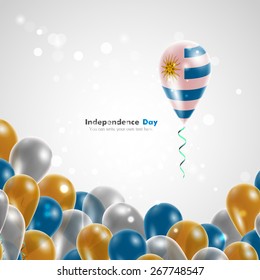 Flag of Uruguay on balloon. Celebration and gifts. Balloons on the feast of the national day.