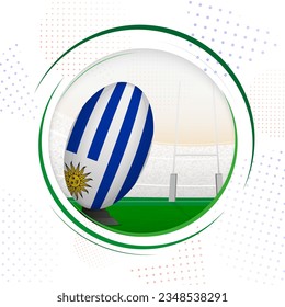 Flag of Uruguay on rugby ball. Round rugby icon with flag of Uruguay. Vector illustration.