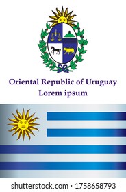 Flagge Uruguays, Orientalische Republik Uruguay. Muster für die Verleihung, ein offizielles Dokument mit der Flagge Uruguays. Helle, bunte Vektorgrafik.