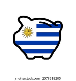 Flag of Uruguay, piggy bank icon, vector symbol.