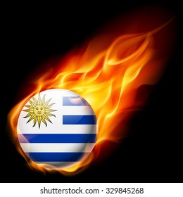Flag of Uruguay as round glossy icon burning in flame