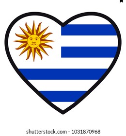 Flag of Uruguay  in the shape of Heart with contrasting contour, symbol of love for his country, patriotism, icon for Independence Day.