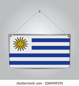 Flag of Uruguay. The symbol of the state in the pennant hanging on the rope, 
rectangle hanging. Vector Illustration EPS10.