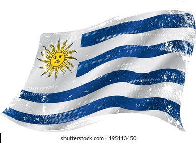 flag of Uruguay in the wind with a texture