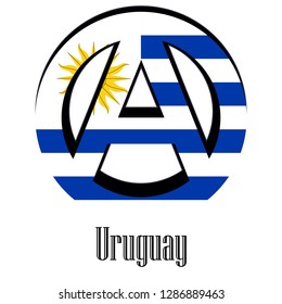Flag of Uruguay of the world in the form of a sign of anarchy, which stands for freedom and equality of people.