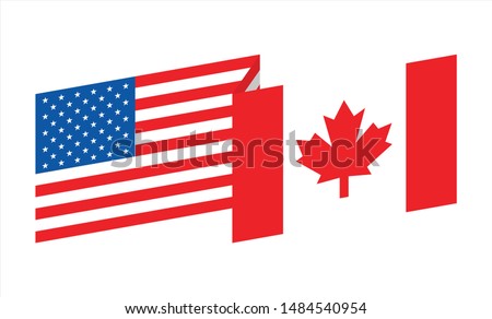 The flag of US America and Canada. Vector logo. Icon symbol. Cooperation two Nation Country.