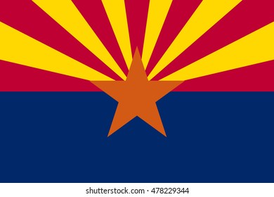 Flag of the US state of Arizona in correct size, proportions and colors. Arizonian official symbol. American patriotic element. USA banner. United States of America background. Vector illustration