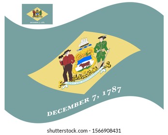 Flag of the US state of Delaware waving on white background, vector illustration