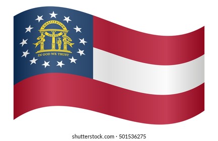 Flag of the US state of Georgia waving on white background, vector illustration. Georgian official flag, symbol. American patriotic element. USA banner. United States of America background.