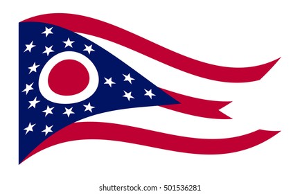 Flag of the US state of Ohio waving on white background, vector illustration. Ohioan official flag, symbol. American patriotic element. USA banner. United States of America background.
