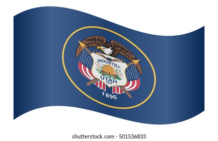 Flag of the US state of Utah waving on white background, vector illustration. Utahn official flag, symbol. American patriotic element. USA banner. United States of America background.