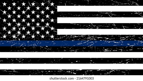 Flag US with Thin Blue Line, police support symbol