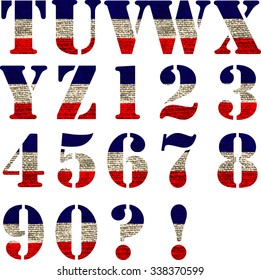 Flag of USA Alphabet. Raster illustration.