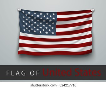 FLAG OF USA battered, hung on the wall, screwed screws