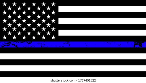 Flag USA with blue line - police support symbol, Thin Blue Line