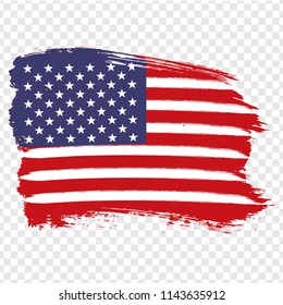 Flag of USA, brush stroke background.  Flag United States of America on transparent background. Stock vector. Vector illustration EPS10.