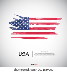 Flag of USA with  brush stroke, grunge style background vector.