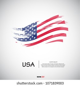 Flag of USA with  brush stroke, grunge style background vector.